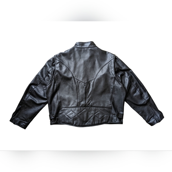Black Leather Motorcycle Jacket Zippered Riding Jacket Mens Moto Jacket 2XL - Picture 2 of 12